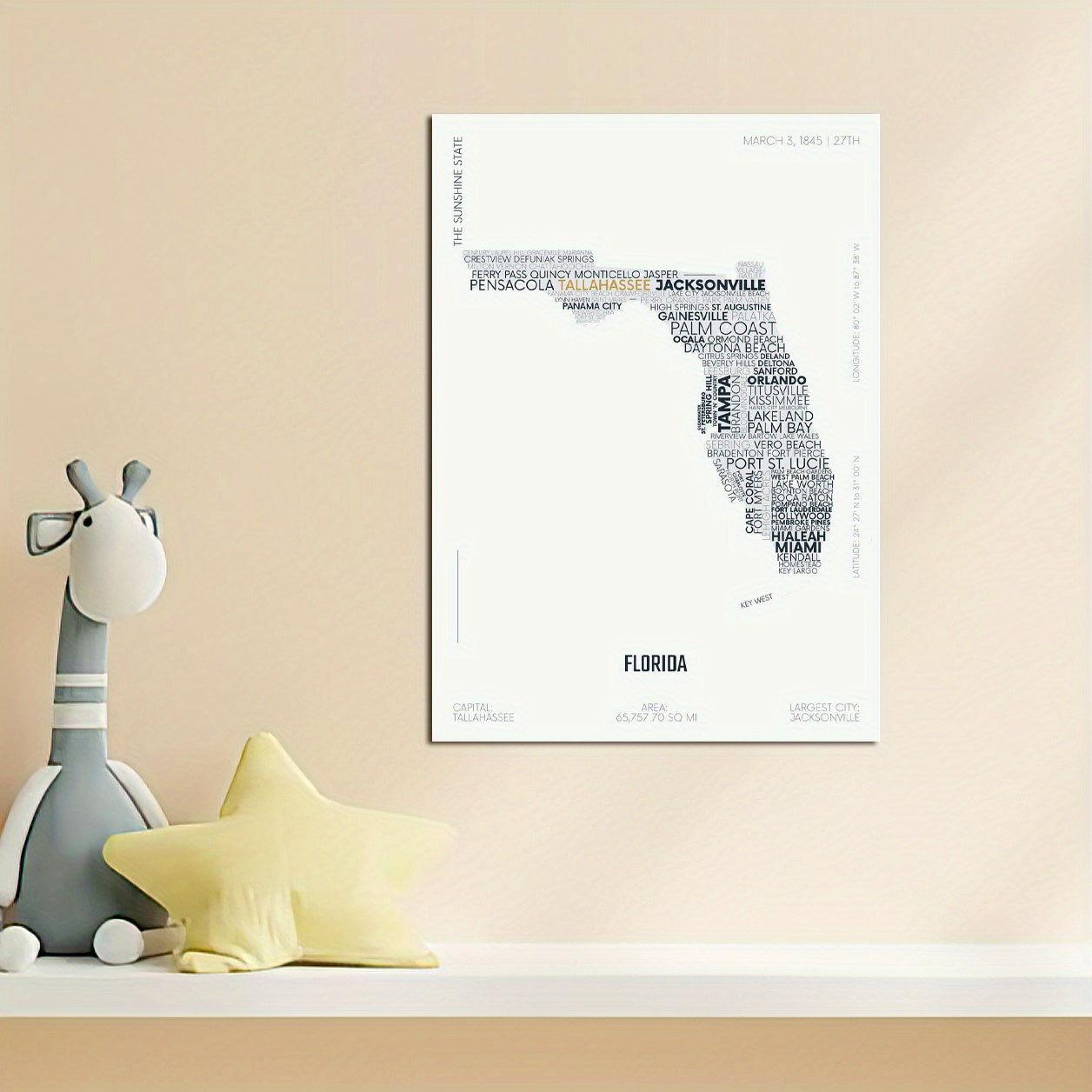 Florida State Letter Map Sticker Kids Room Wall Poster