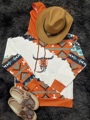 Ethnic Print Kangaroo Pocket Hoodie Long Sleeve Hoodies Sweatshirt