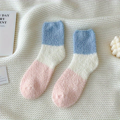 6 Pairs Colorblock Fuzzy Socks - Comfy & Warm Mid Tube Socks