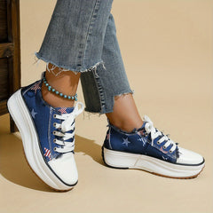 Women's Printed Platform Sneakers Slip On Outdoor Shoes Low Top Walking Shoes