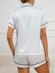 Heart Print Striped Pajama Set Short Sleeve Button Up Top & Shorts