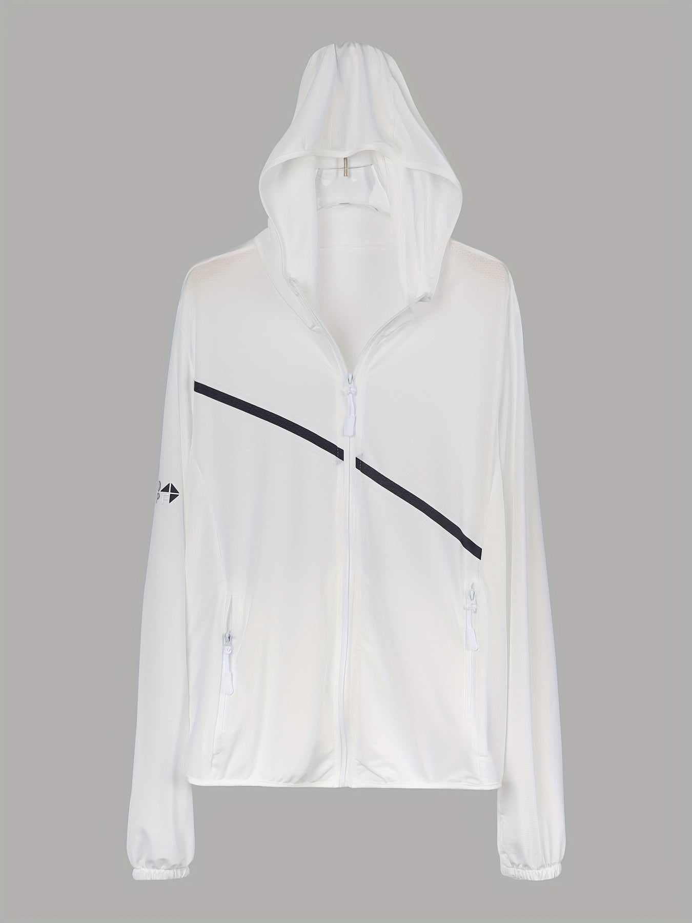 Striped Print Hooded Jacket Zipper Long Sleeve Outerwear