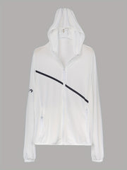 Striped Print Hooded Jacket Zipper Long Sleeve Outerwear