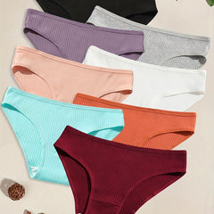8pcs Ribbed Briefs Stretchy Intimates Panties Women's Lingerie