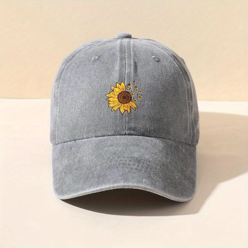 Unisex Sunflower Butterfly Baseball Cap Adjustable Outdoor Sport Hat