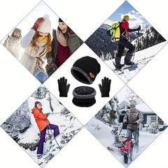 Winter Fleece lined Knit Hat Scarf Touch Gloves 3pc Set