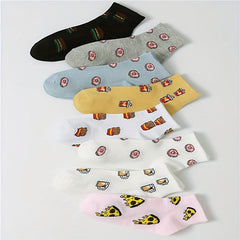 8 Pairs Cartoon Food Print Socks & Funny Crew Short Socks Women's Stockings