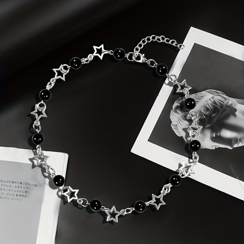 Punk Star & Beads Chain Necklace Y2K Style Jewelry Gift