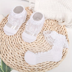 3 Pairs of Mid-tube Lace Cotton Girl's Socks