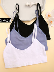 3pcs Knitted Ribbed Sports Bras Breathable Yoga Workout Wireless Bra