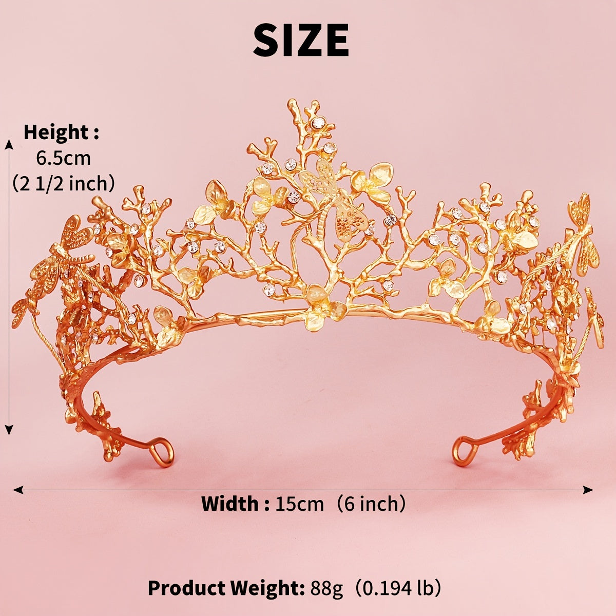 Vintage Crown Baroque Golden Tiara Bridal Headpiece Dragonfly Headband