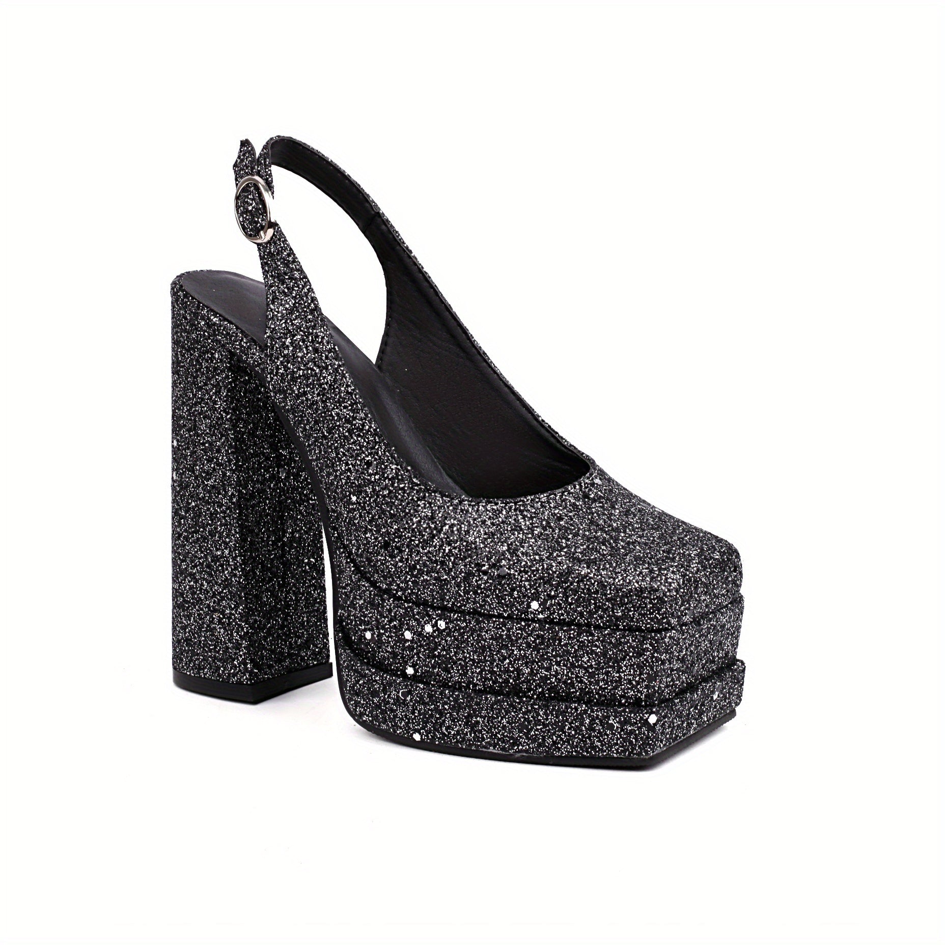 Sequins Decor Platform Pumps Block Heels