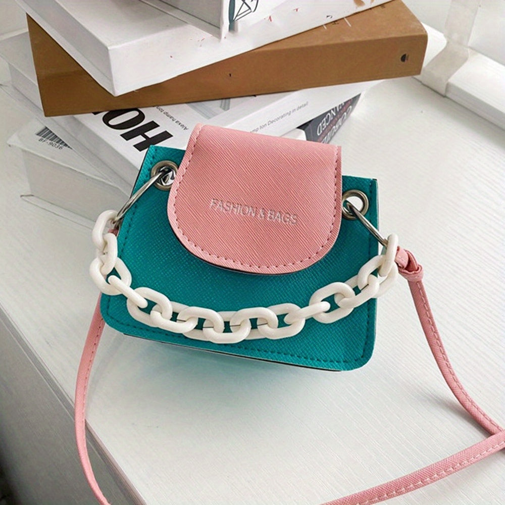 Girls Block Handbag PU Leather Shoulder Bag Messenger Coin Purse Wallet