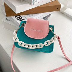 Girls Block Handbag PU Leather Shoulder Bag Messenger Coin Purse Wallet
