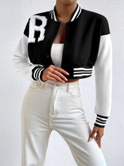 Preppy Cropped Baseball Neck Jacket Women's Clothing