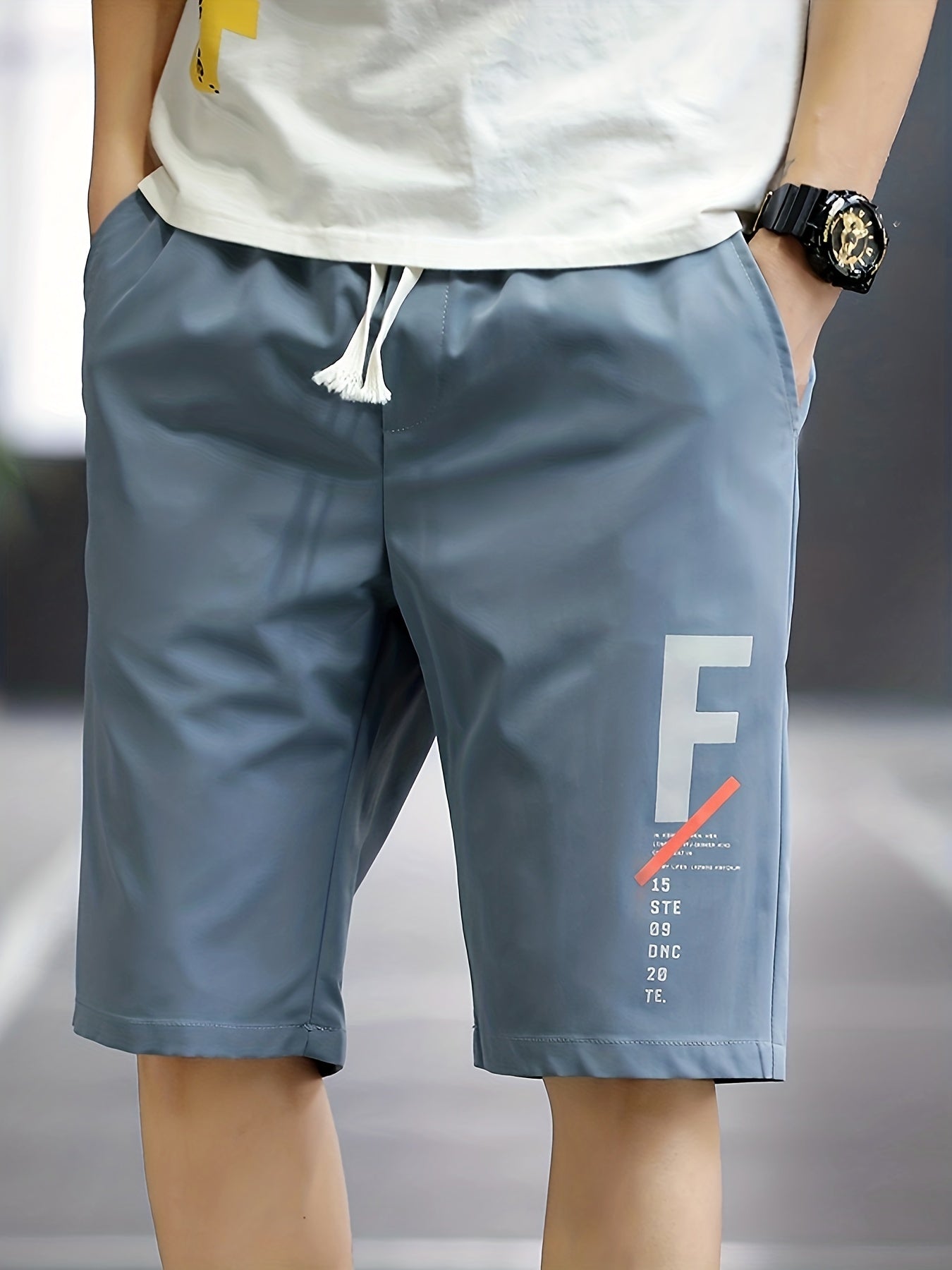 Men's Cargo Shorts with Letter Print and Drawstring Waist