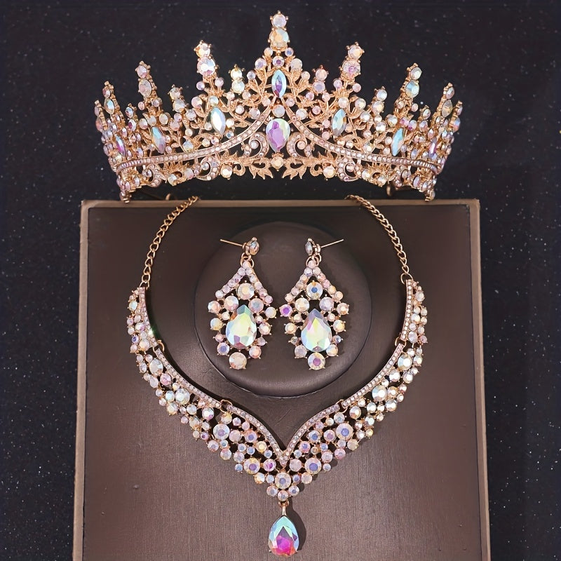 Baroque Bridal Crown Jewelry Set Rhinestone Crystal Tiara