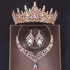 Baroque Bridal Crown Jewelry Set Rhinestone Crystal Tiara