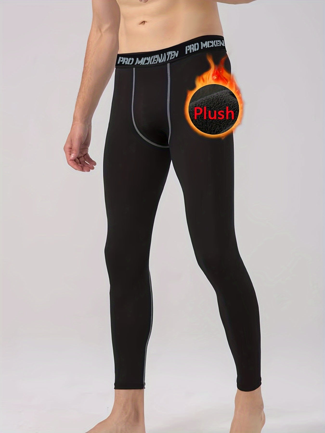 Men's Fleece Skinny Fit Leggings Thick Stretch Warm Long Pants For Winter