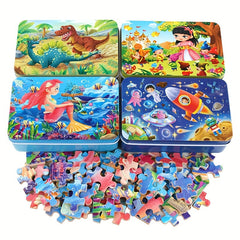 Wooden Puzzle Board Toy Set for Kids with 60 Iron Box Puzzles