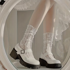 Lace Mesh Socks Floral Design Mid Tube Stockings