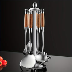 7-Piece Stainless Steel Cookware Set with Wooden Handles