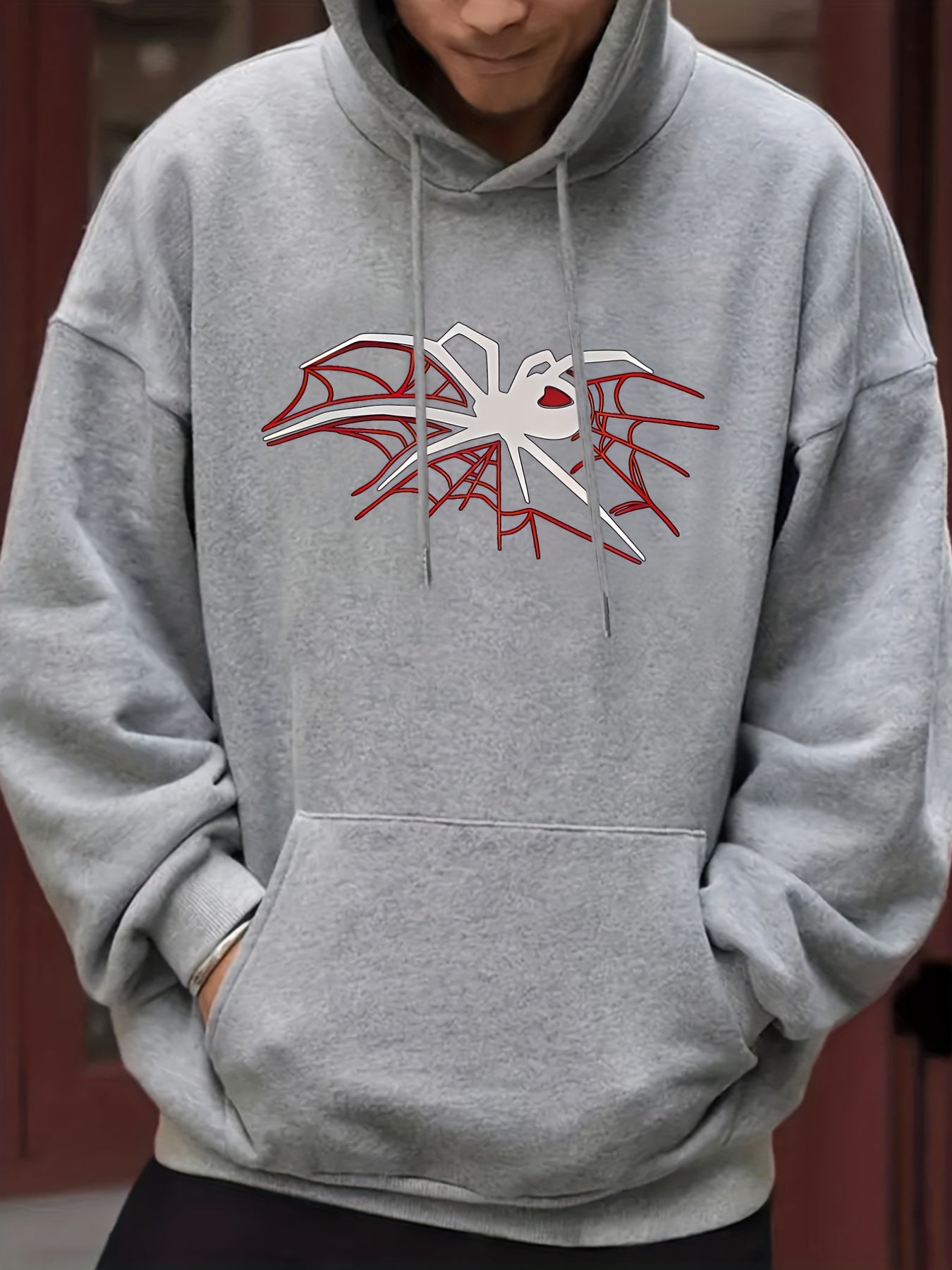 Men's Spider Web Print Hooded Sweatshirt Long Sleeve Drawstrings Hoodies