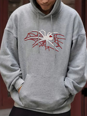 Men's Spider Web Print Hooded Sweatshirt Long Sleeve Drawstrings Hoodies