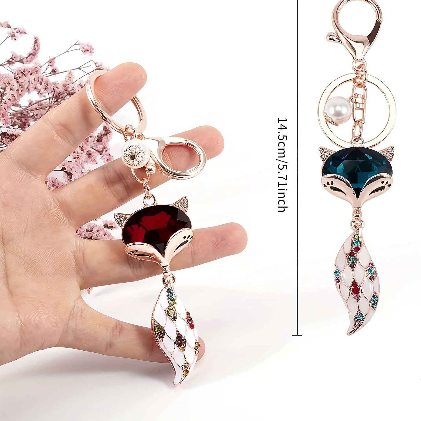 Sparkling Fox Keychain Rhinestone Animal Key Ring Purse Bag Backpack Car Key Cha