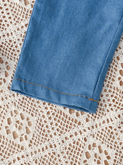 Girls' Denim Suit Long Sleeve Shirt Elastic Waist Jeans Set