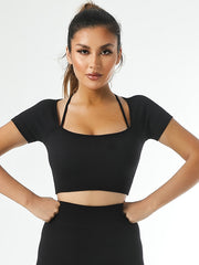 Ribbed Halterneck Sports Bra Quick Dry Yoga Workout Activewear