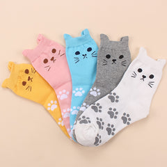 5 Pairs Animal Pattern Socks Cat Ear Geometric 3D Textured Stockings