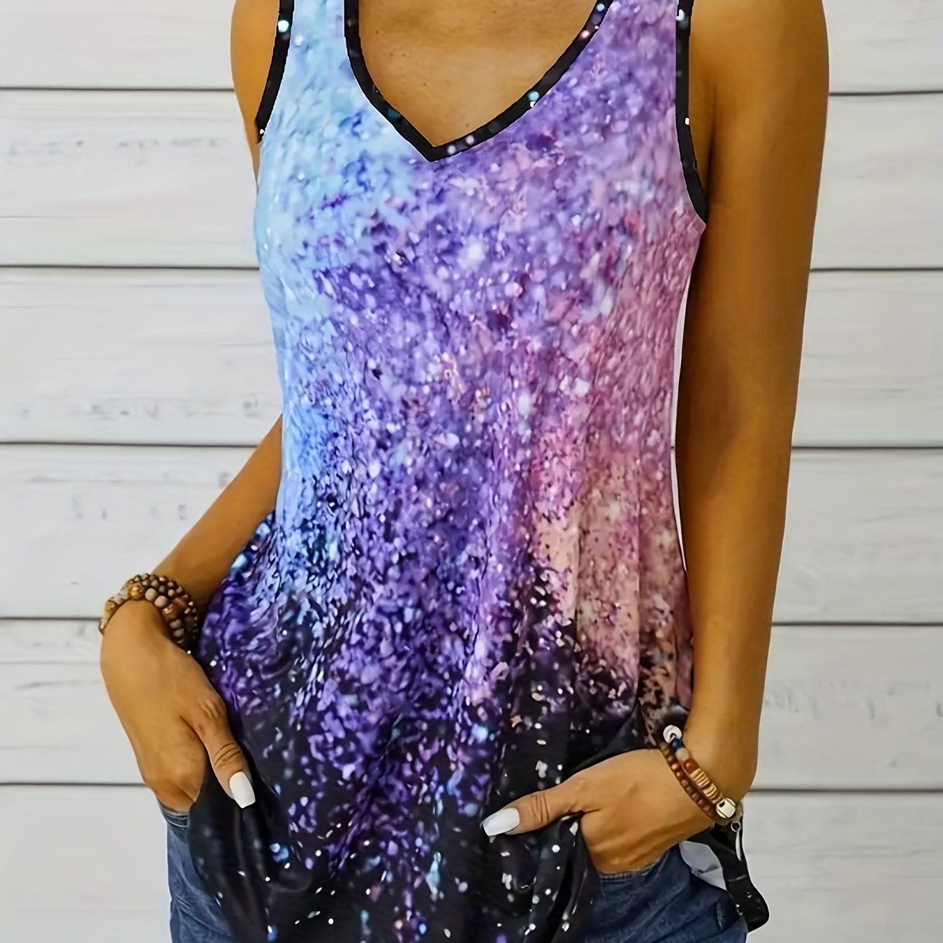 Sleeveless V Neck Tank Top for Women