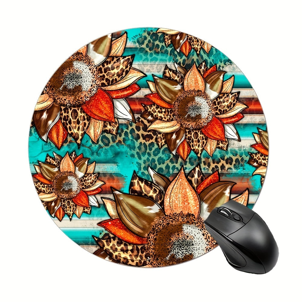 Colorful Tropical Leaves Round Mouse Pad - Non Slip Rubber Base