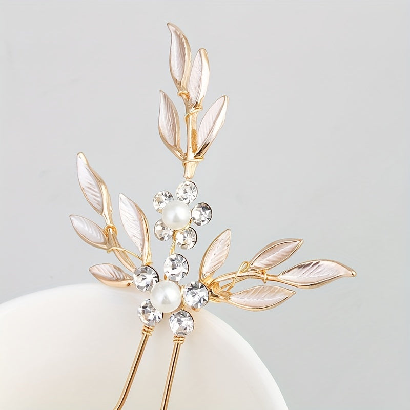 3pcs Rhinestone Flower & Leaf Hair Pin Bridal Wedding Accessory