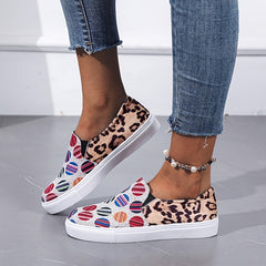Women's Printed Round Toe Flat Loafers Slip On Canvas Shoes