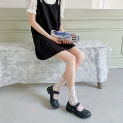 Lace Mesh Socks Floral Design Mid Tube Stockings
