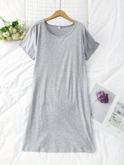 3pcs Solid NightDress Short Sleeve Crew Neck Pajama Dress