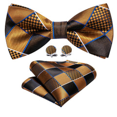Barry Wang Men's Plaid Stripe Bow Tie Adjustable Pre-Tie Satin Formal Casual