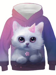 Cartoon Kitty Print Hoodie Kids Sweatshirt