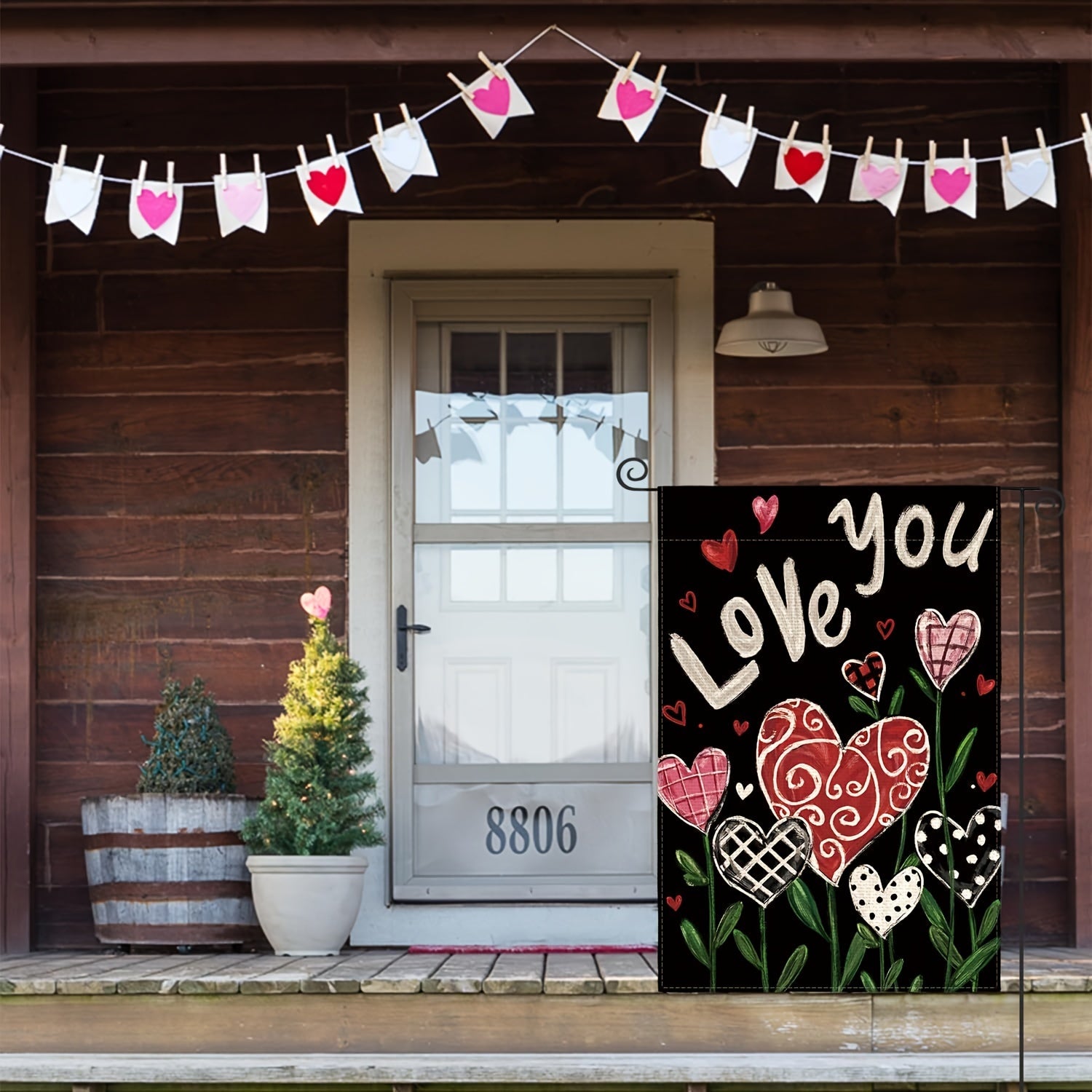 Love You Valentines Garden Flag 30x45cm Double Sided Love Hearts Flowers
