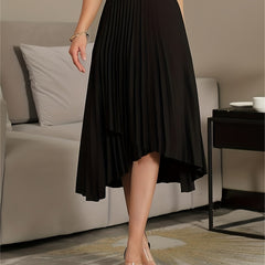 Pleated A Line Skirt Asymmetrical High Waist Women's Clothing