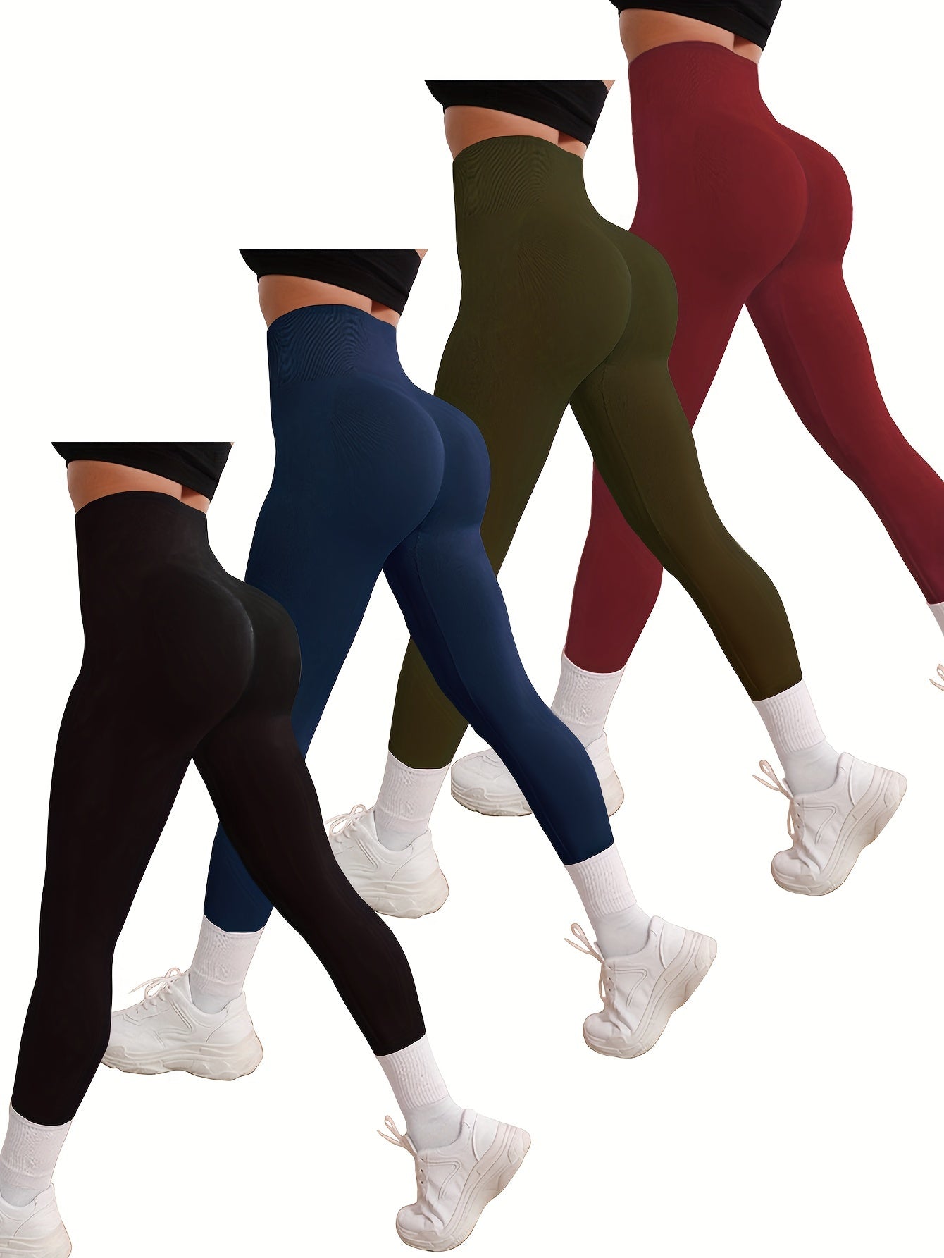 High Waist Yoga Leggings Solid Color Fitness Gym Sports Pants