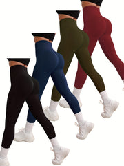 High Waist Yoga Leggings Solid Color Fitness Gym Sports Pants
