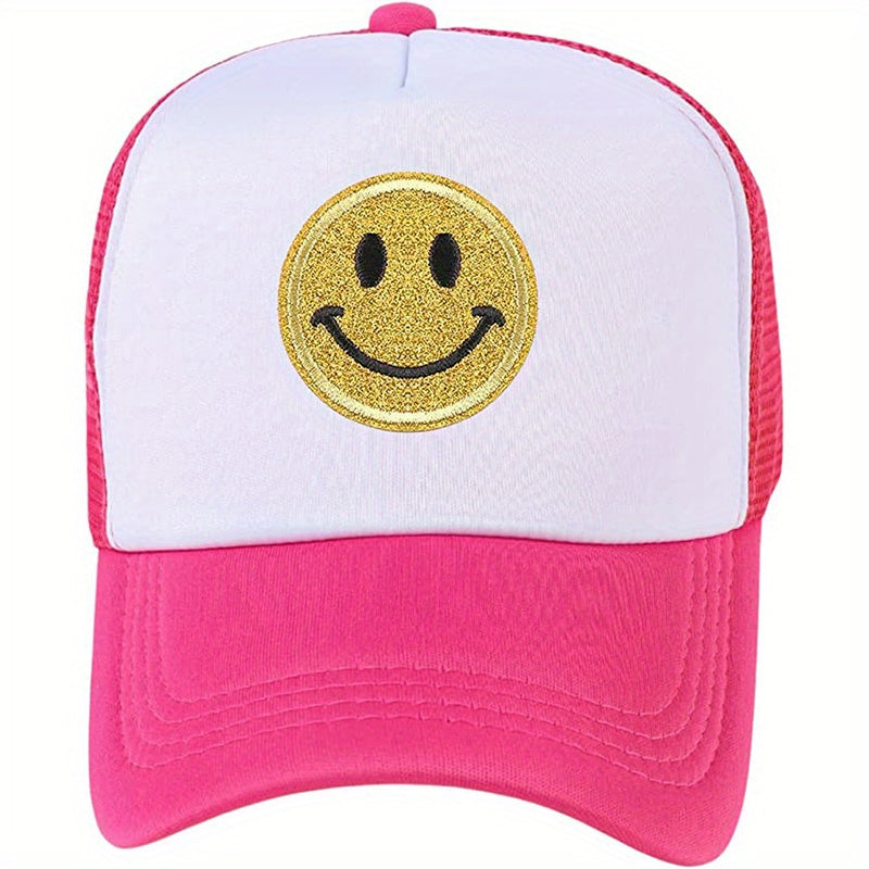 Smiling Face Print Baseball Cap Mesh Trucker Hat for Men Women