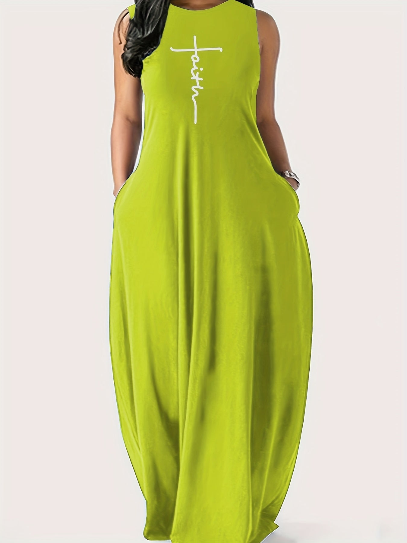 Art Letter Print Round Neck Tank Maxi Dress