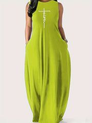 Art Letter Print Round Neck Tank Maxi Dress