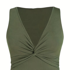 Ribbed Twist Front V Neck Vest Top