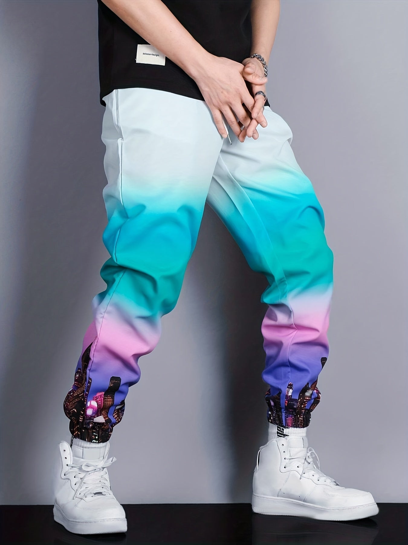 Ombre Gradient Drawstring Sweatpants Loose Fit Pants Men's Casual Joggers
