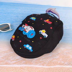 Unisex Striped Duck Tongue Hat with Car Embroidery for Boy